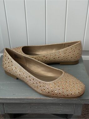 Hot Cakes Women's Gold Sparkle Embellished Ballet Flats Size 11M